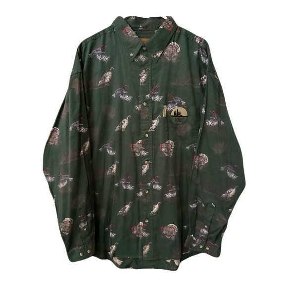 Vintage NWT Mens Size XXL Outdoor Life Turkey & Pheasant Button Down Green Shirt - Picture 1 of 6